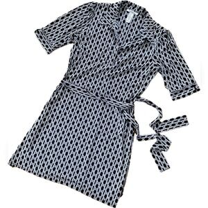 Belted Midi Shirt Dress Half Sleeves Geometric Print L 12 14 Laundry by Design